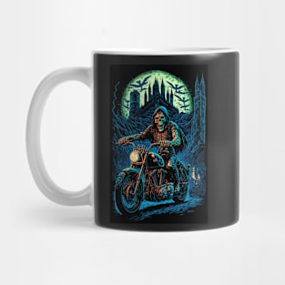 Skeleton Riding Motorbike - Green Moon Mug